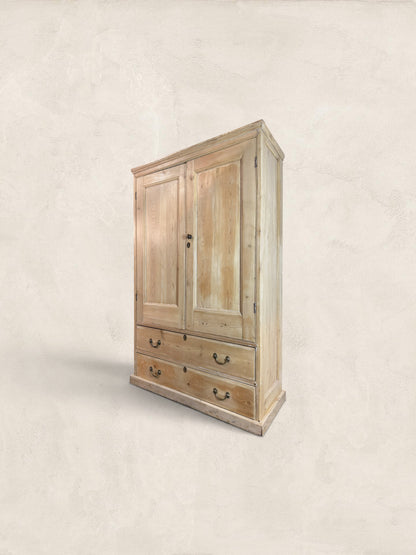 Victorian English Pine Linen Press Wardrobe