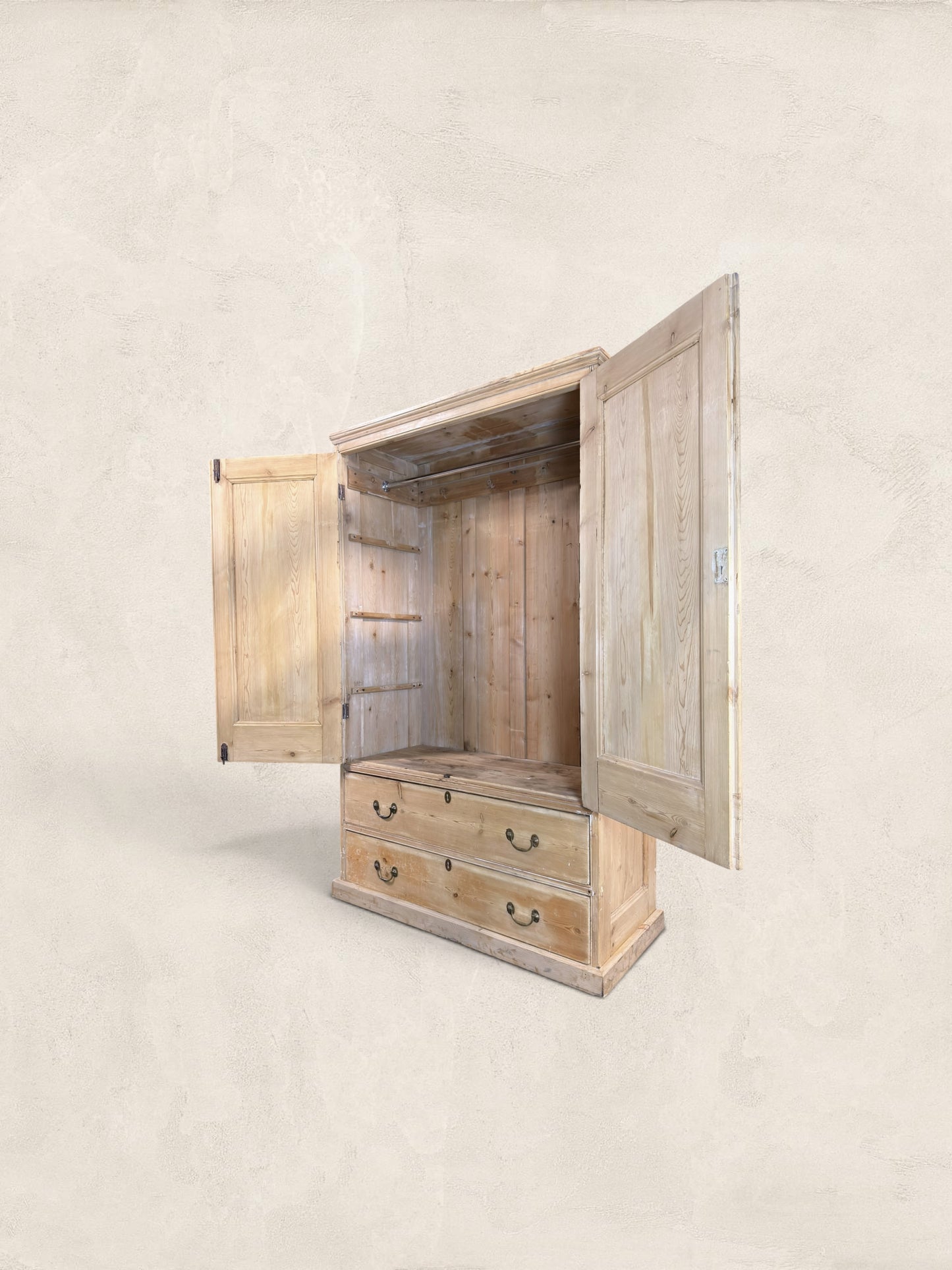 Victorian English Pine Linen Press Wardrobe