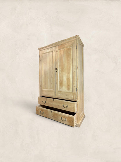 Victorian English Pine Linen Press Wardrobe
