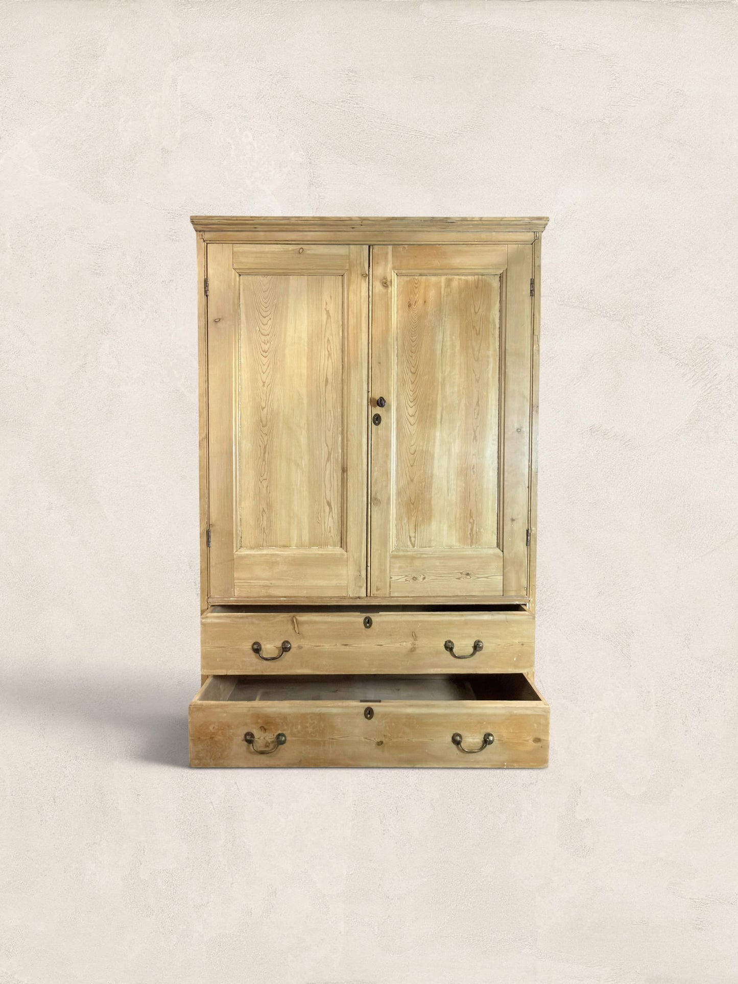 Victorian English Pine Linen Press Wardrobe