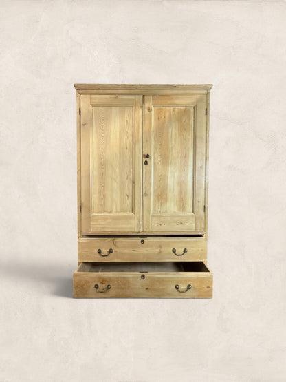 Victorian English Pine Linen Press Wardrobe