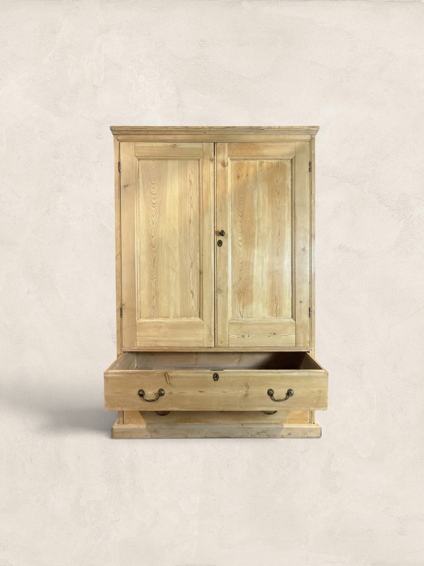 Victorian English Pine Linen Press Wardrobe