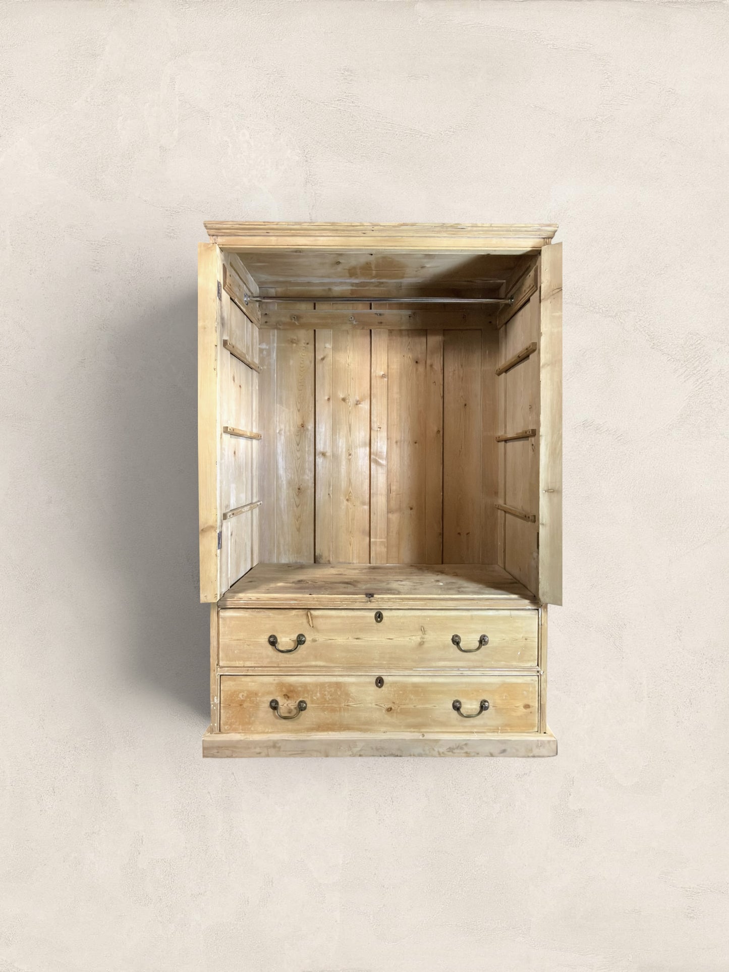 Victorian English Pine Linen Press Wardrobe