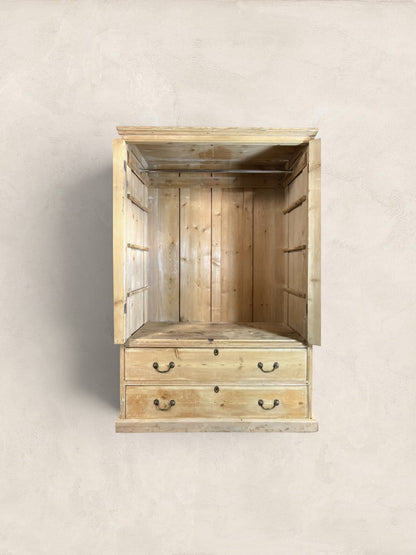 Victorian English Pine Linen Press Wardrobe