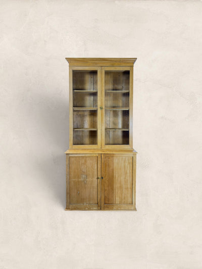 Victorian English Pine Glazed Library Bookcase Cupboard