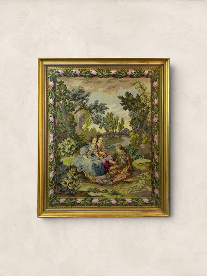 Large Vintage Framed Needlework Tapestry