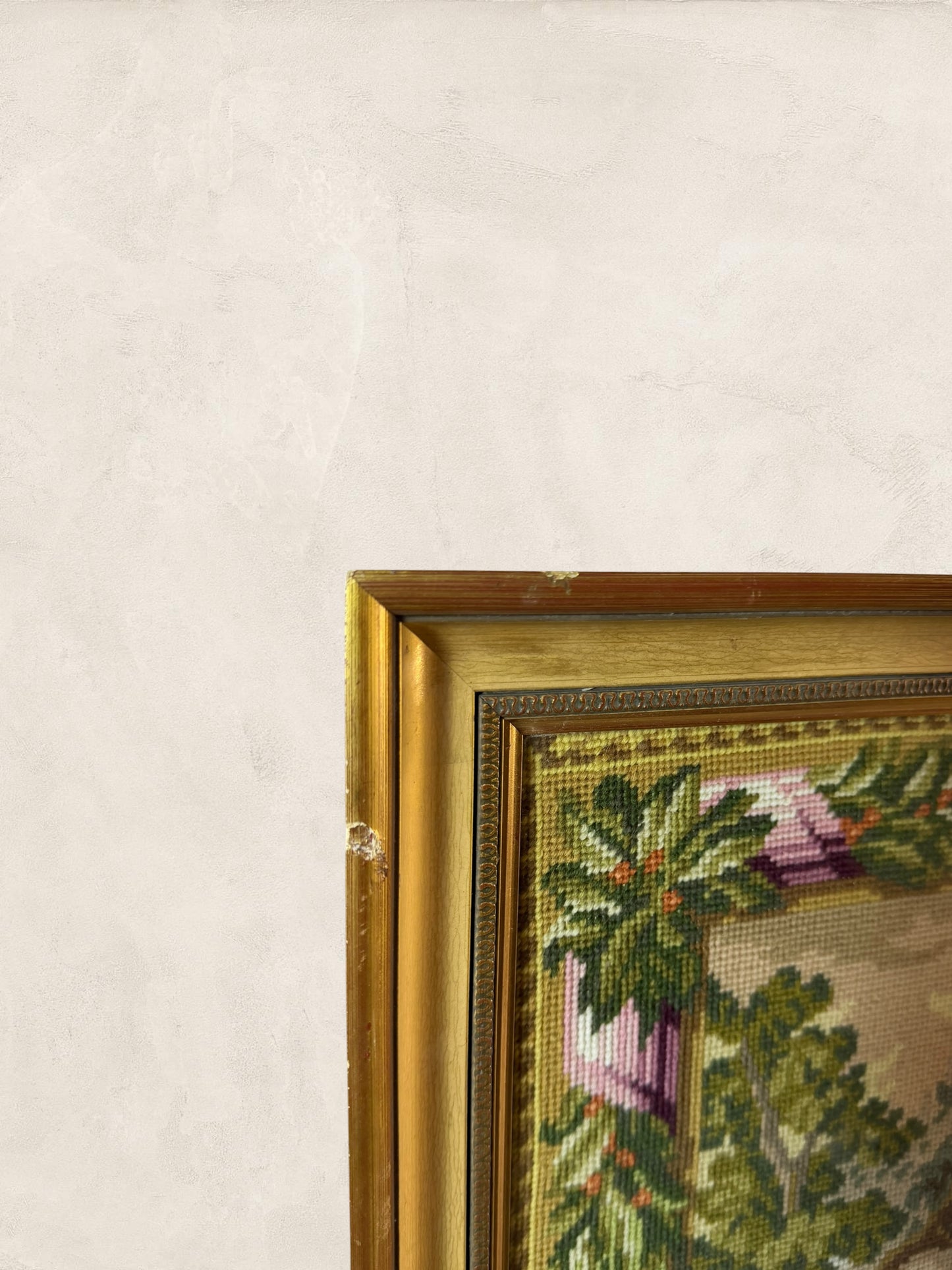 Large Vintage Framed Needlework Tapestry