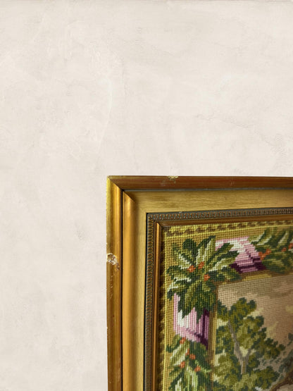Large Vintage Framed Needlework Tapestry
