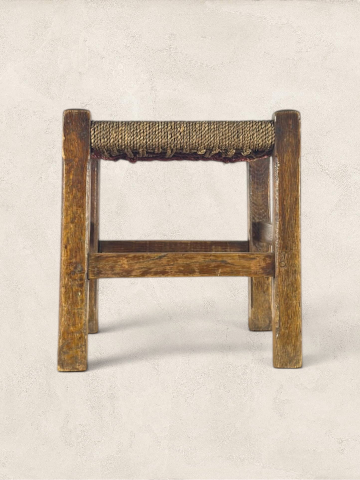 Oak Stool with Woven Rush Top