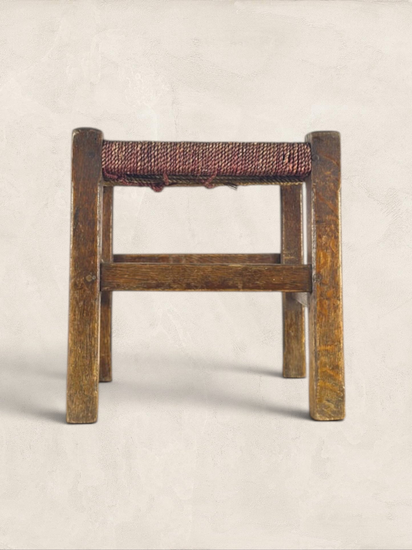 Oak Stool with Woven Rush Top