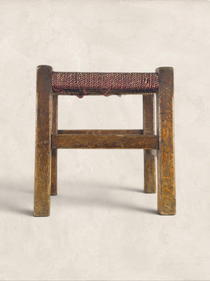 Oak Stool with Woven Rush Top