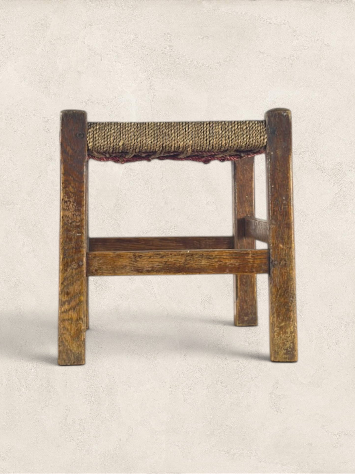 Oak Stool with Woven Rush Top