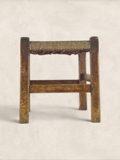 Oak Stool with Woven Rush Top