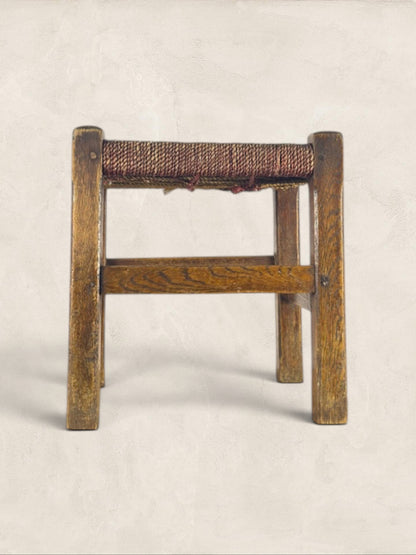 Oak Stool with Woven Rush Top
