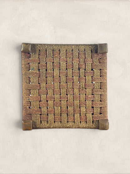 Oak Stool with Woven Rush Top