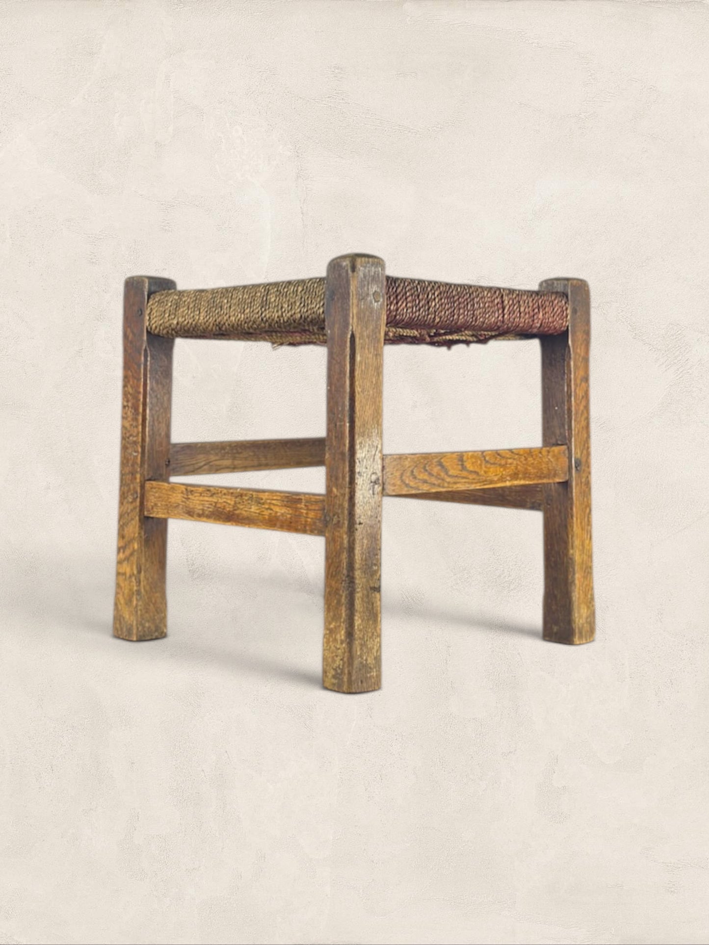 Oak Stool with Woven Rush Top