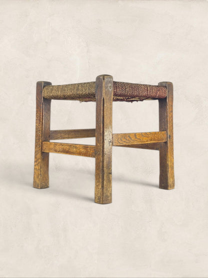 Oak Stool with Woven Rush Top