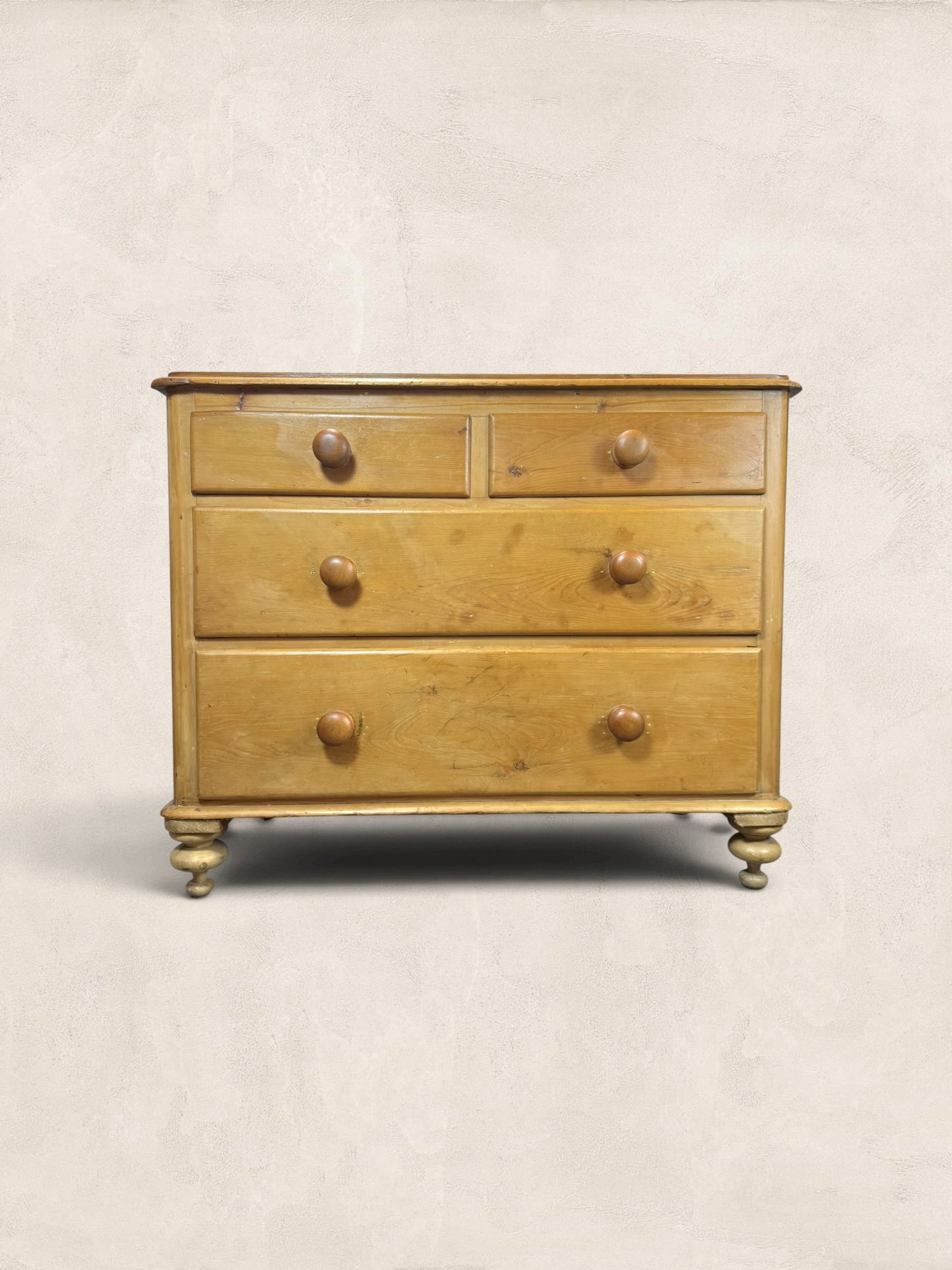 Victorian Two Over Two Pine Chest of Drawers - Turned Bun Feet