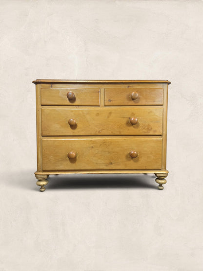 Victorian Two Over Two Pine Chest of Drawers - Turned Bun Feet