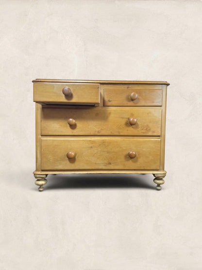 Victorian Two Over Two Pine Chest of Drawers - Turned Bun Feet