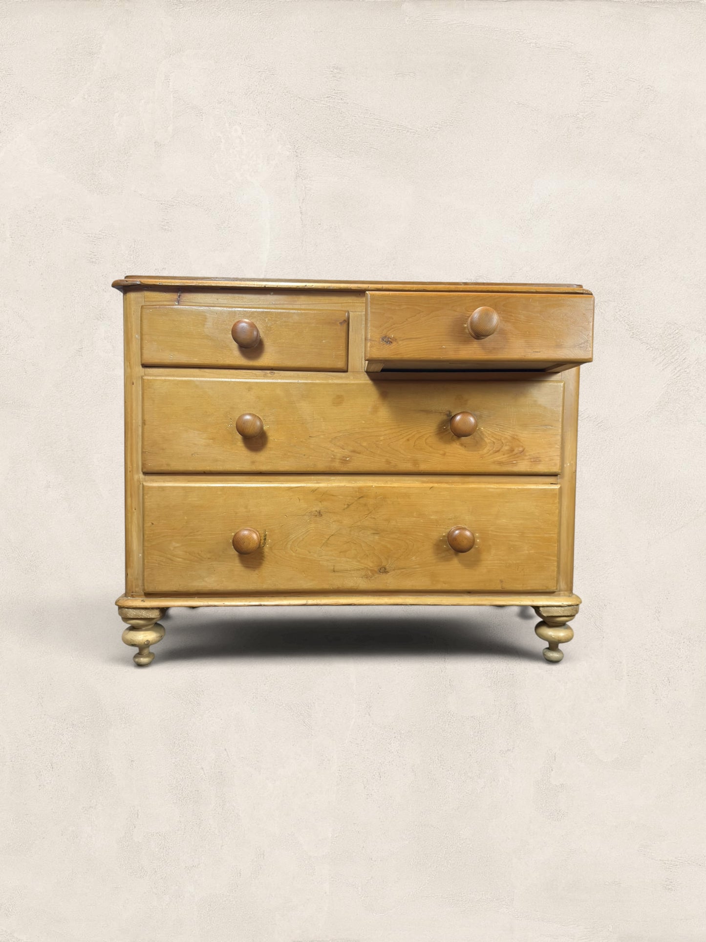 Victorian Two Over Two Pine Chest of Drawers - Turned Bun Feet