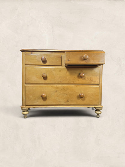 Victorian Two Over Two Pine Chest of Drawers - Turned Bun Feet