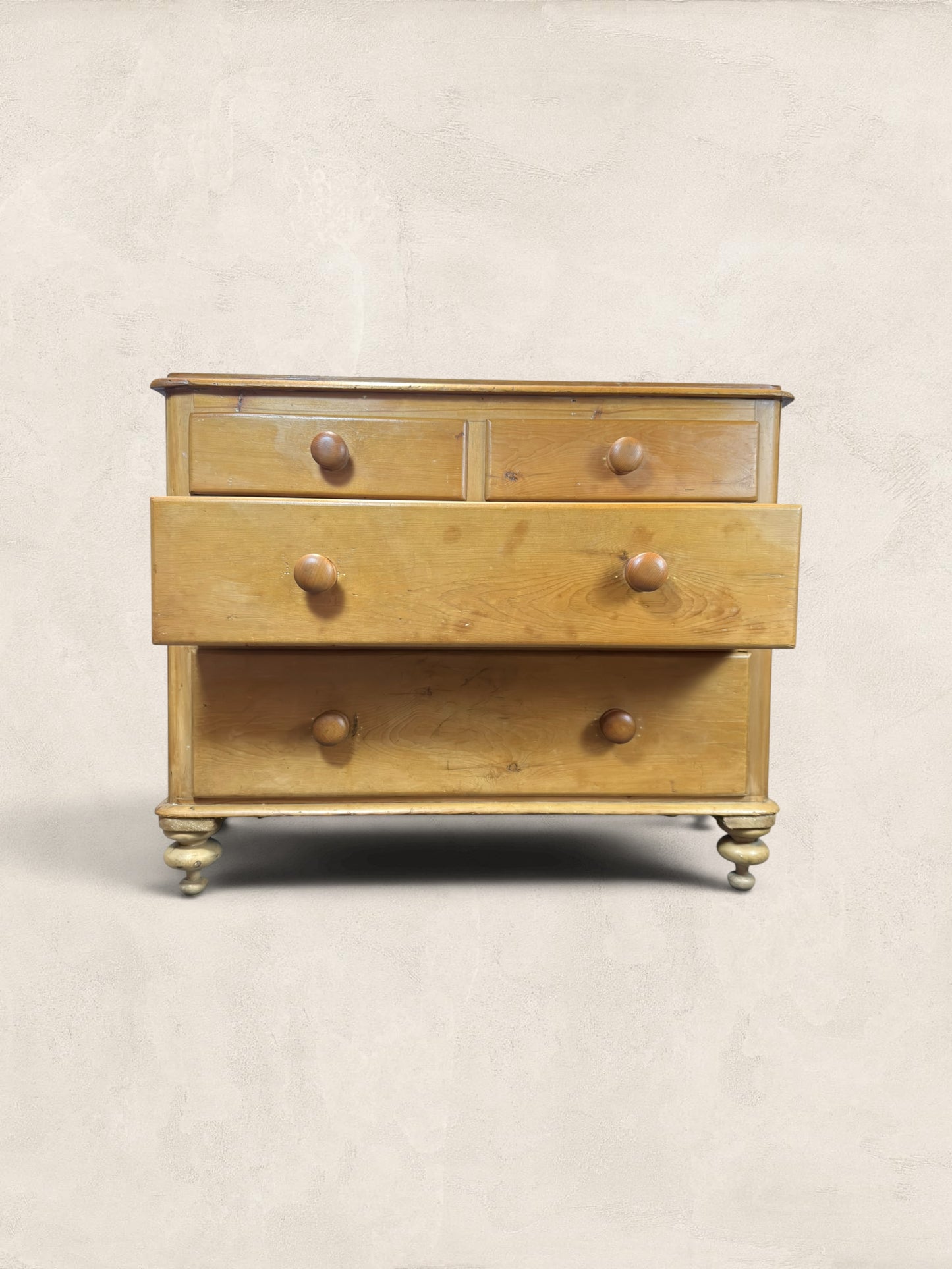 Victorian Two Over Two Pine Chest of Drawers - Turned Bun Feet