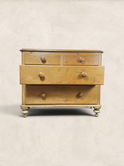 Victorian Two Over Two Pine Chest of Drawers - Turned Bun Feet