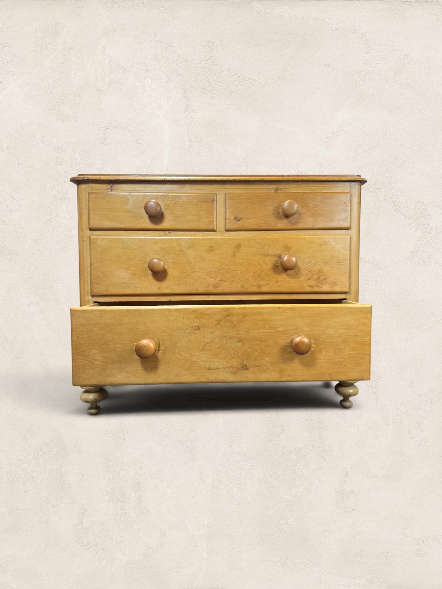 Victorian Two Over Two Pine Chest of Drawers - Turned Bun Feet