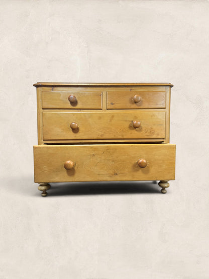 Victorian Two Over Two Pine Chest of Drawers - Turned Bun Feet