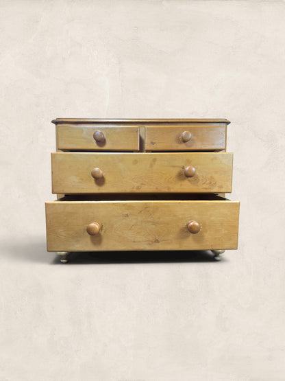 Victorian Two Over Two Pine Chest of Drawers - Turned Bun Feet