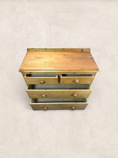 Victorian Two Over Two Pine Chest of Drawers - Turned Bun Feet