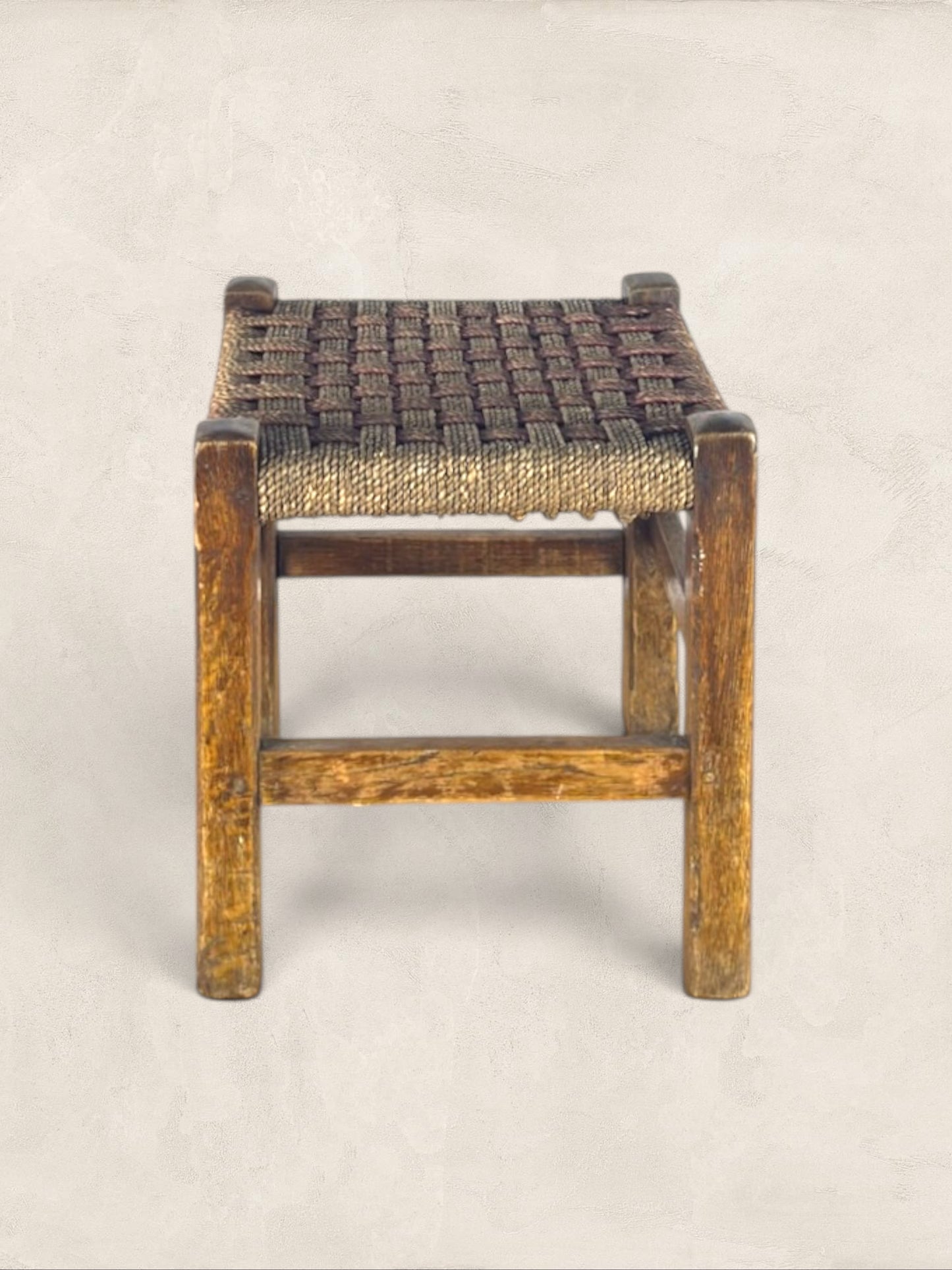 Oak Stool with Woven Rush Top