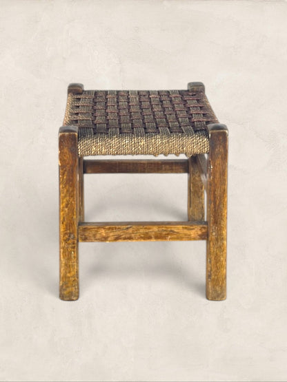 Oak Stool with Woven Rush Top