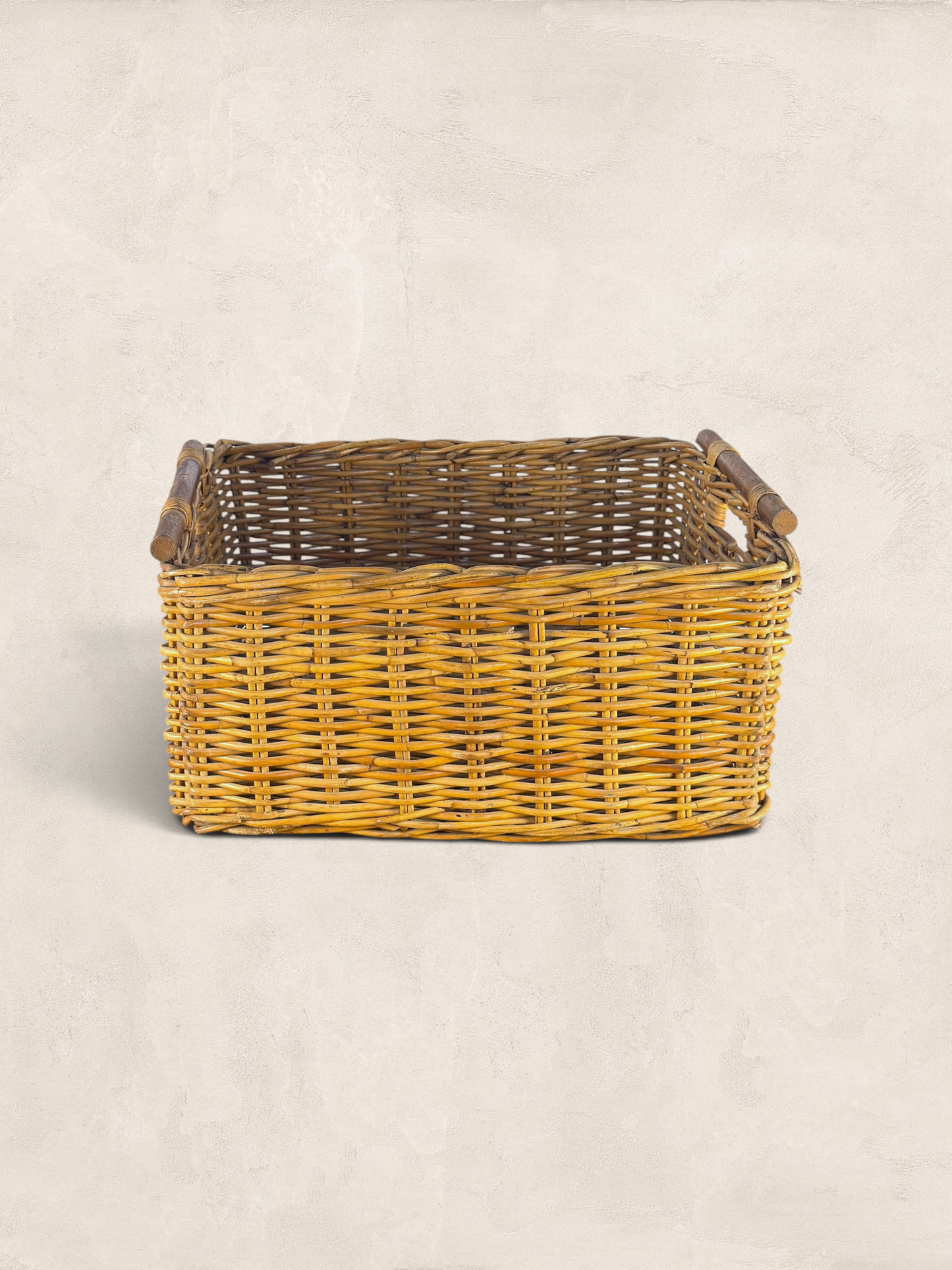 English Wicker Storage Basket With Wooden Handles