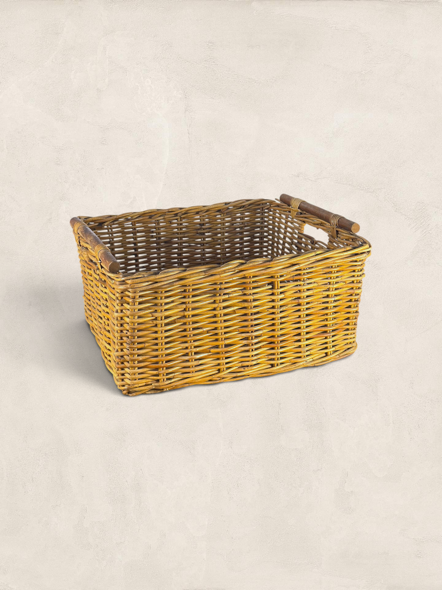 English Wicker Storage Basket With Wooden Handles