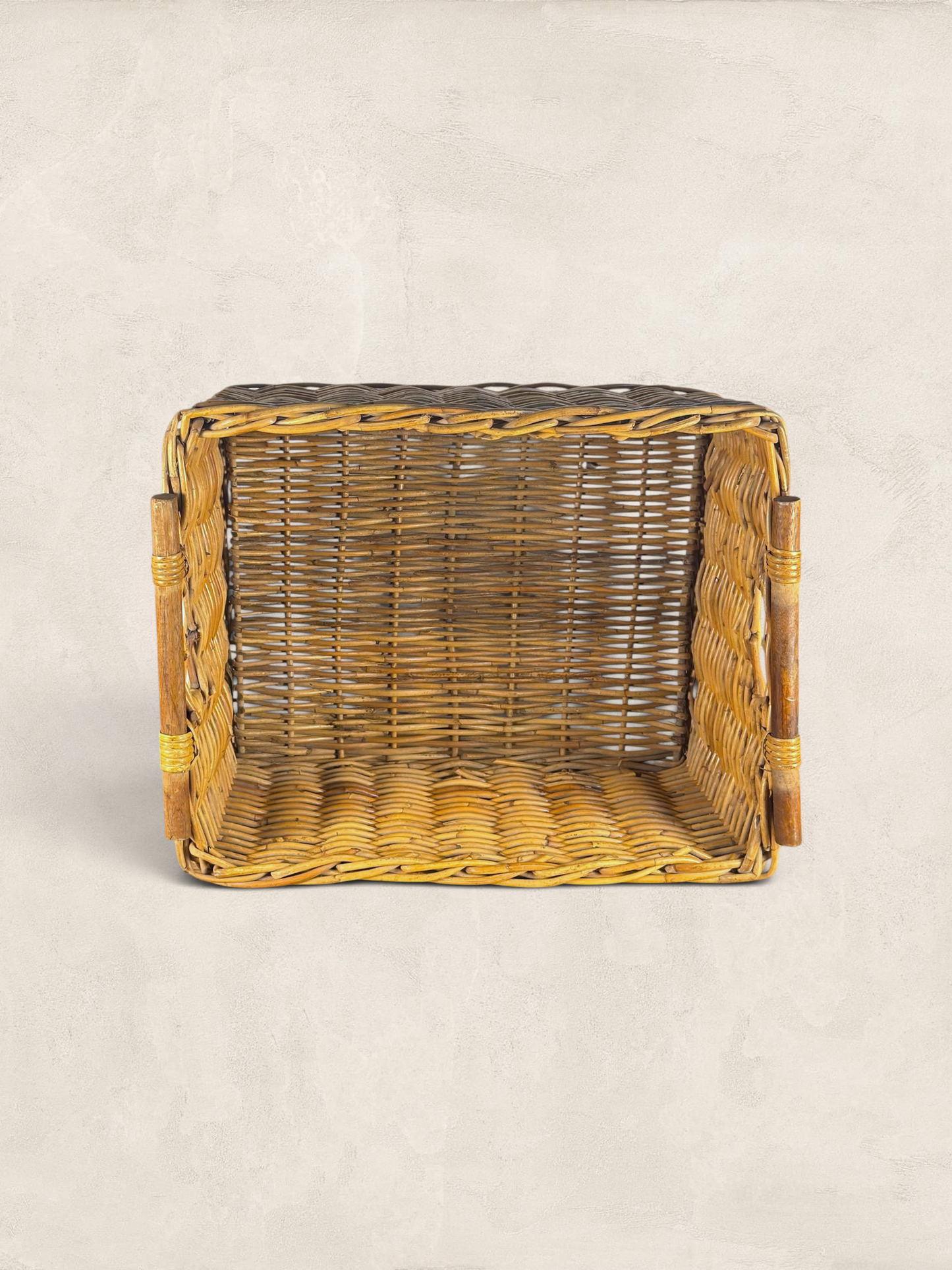 English Wicker Storage Basket With Wooden Handles