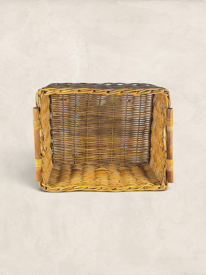 English Wicker Storage Basket With Wooden Handles