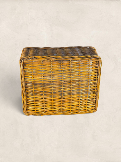 English Wicker Storage Basket With Wooden Handles