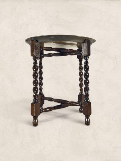 Antique English Barley Twist Table With Brass Top