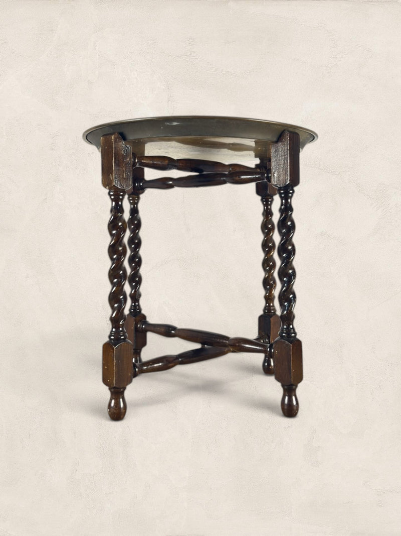 Antique English Barley Twist Table With Brass Top