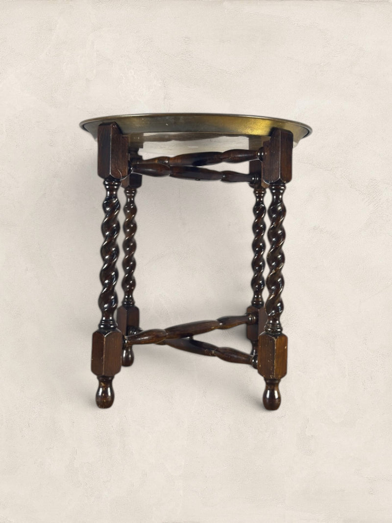 Antique English Barley Twist Table With Brass Top