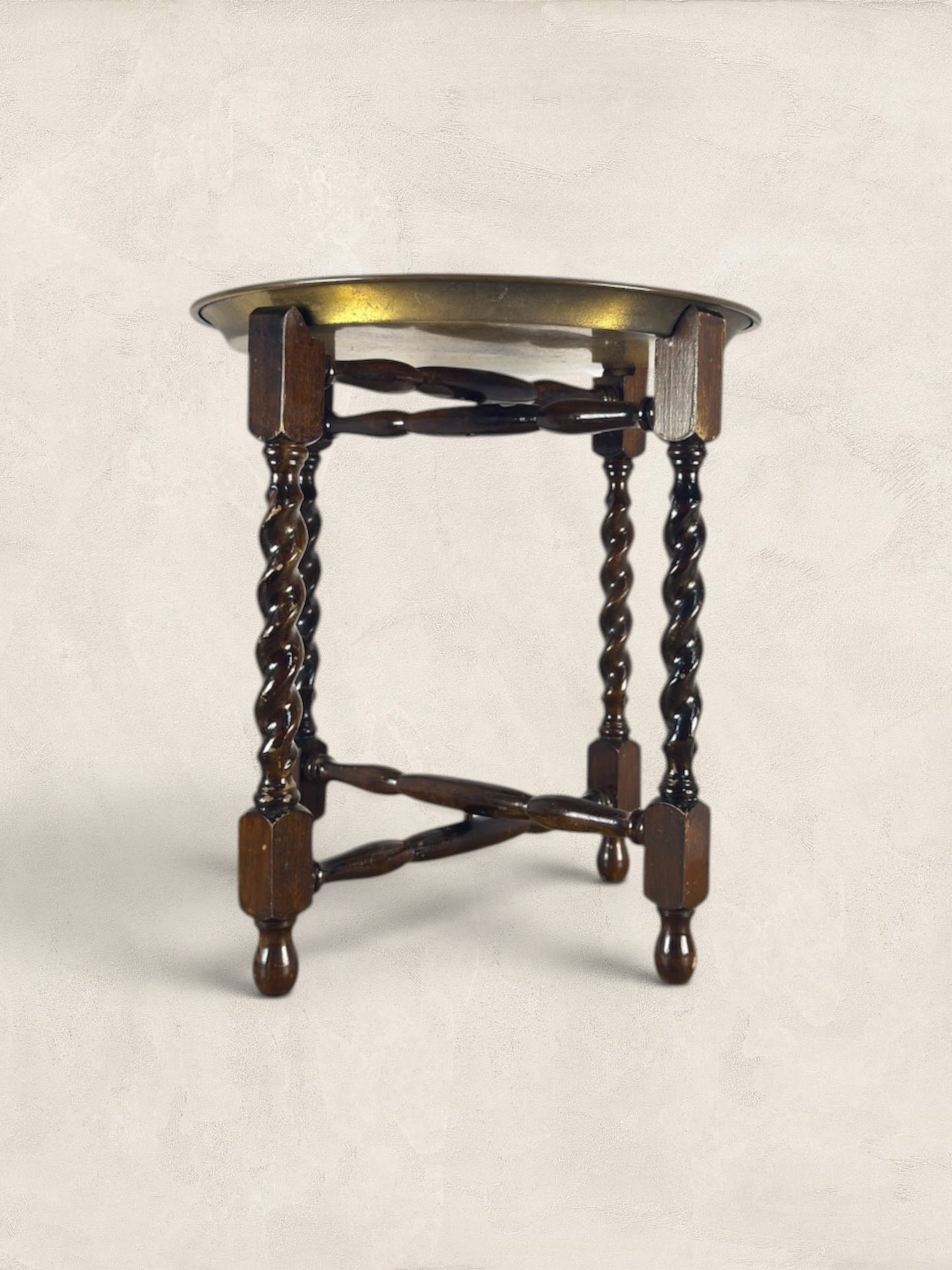 Antique English Barley Twist Table With Brass Top