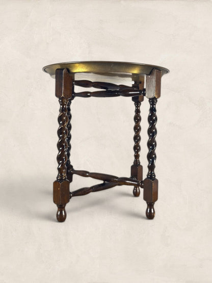 Antique English Barley Twist Table With Brass Top