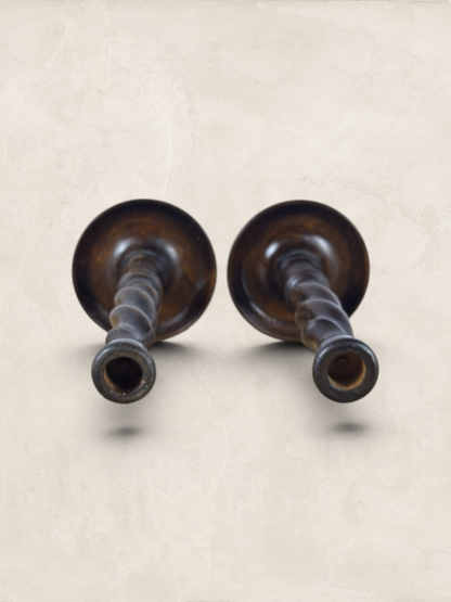 English Oak Barley Twist Large Candlesticks