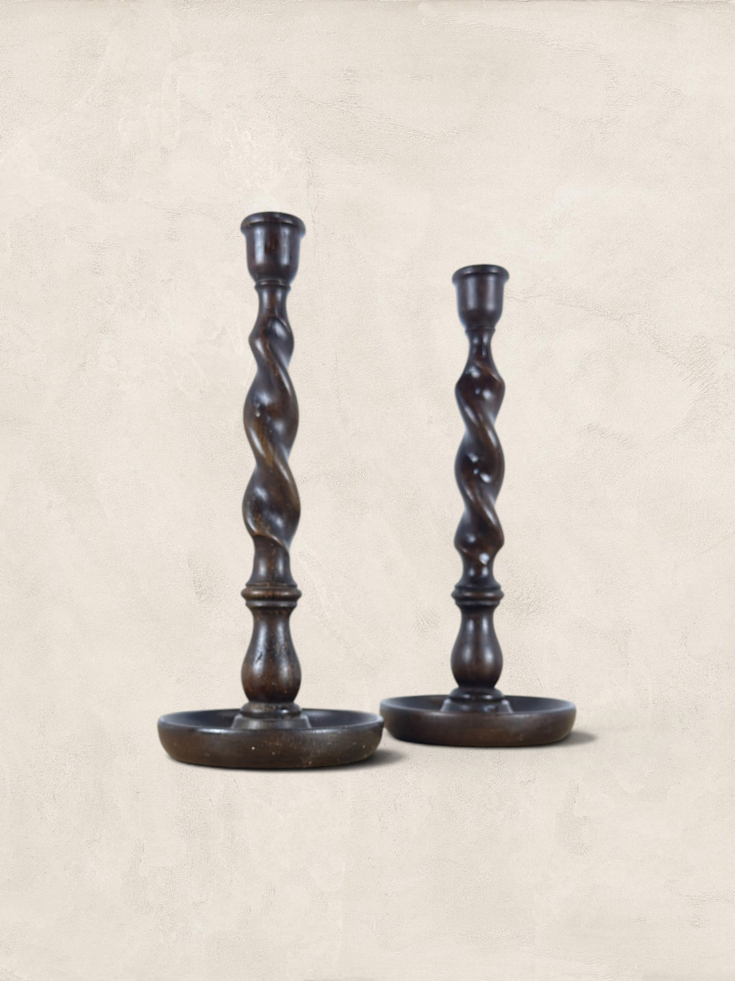 English Oak Barley Twist Large Candlesticks