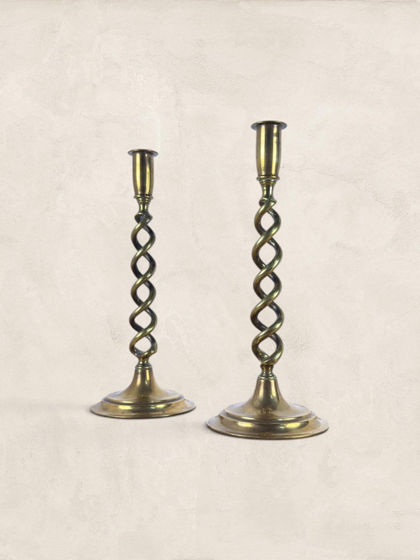 Antique English Pair of Large Brass Twist Candlesticks