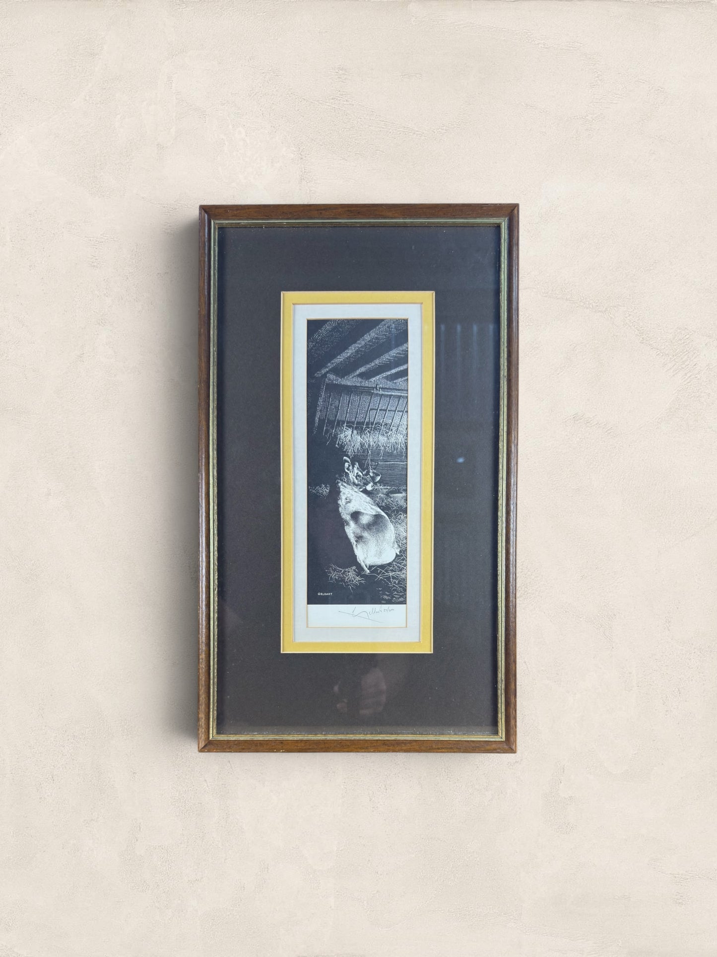 English Framed Black & White Cow Print, Signed 'William Geldart'