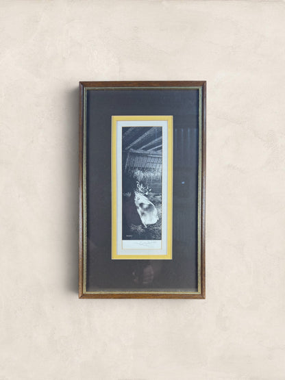 English Framed Black & White Cow Print, Signed 'William Geldart'