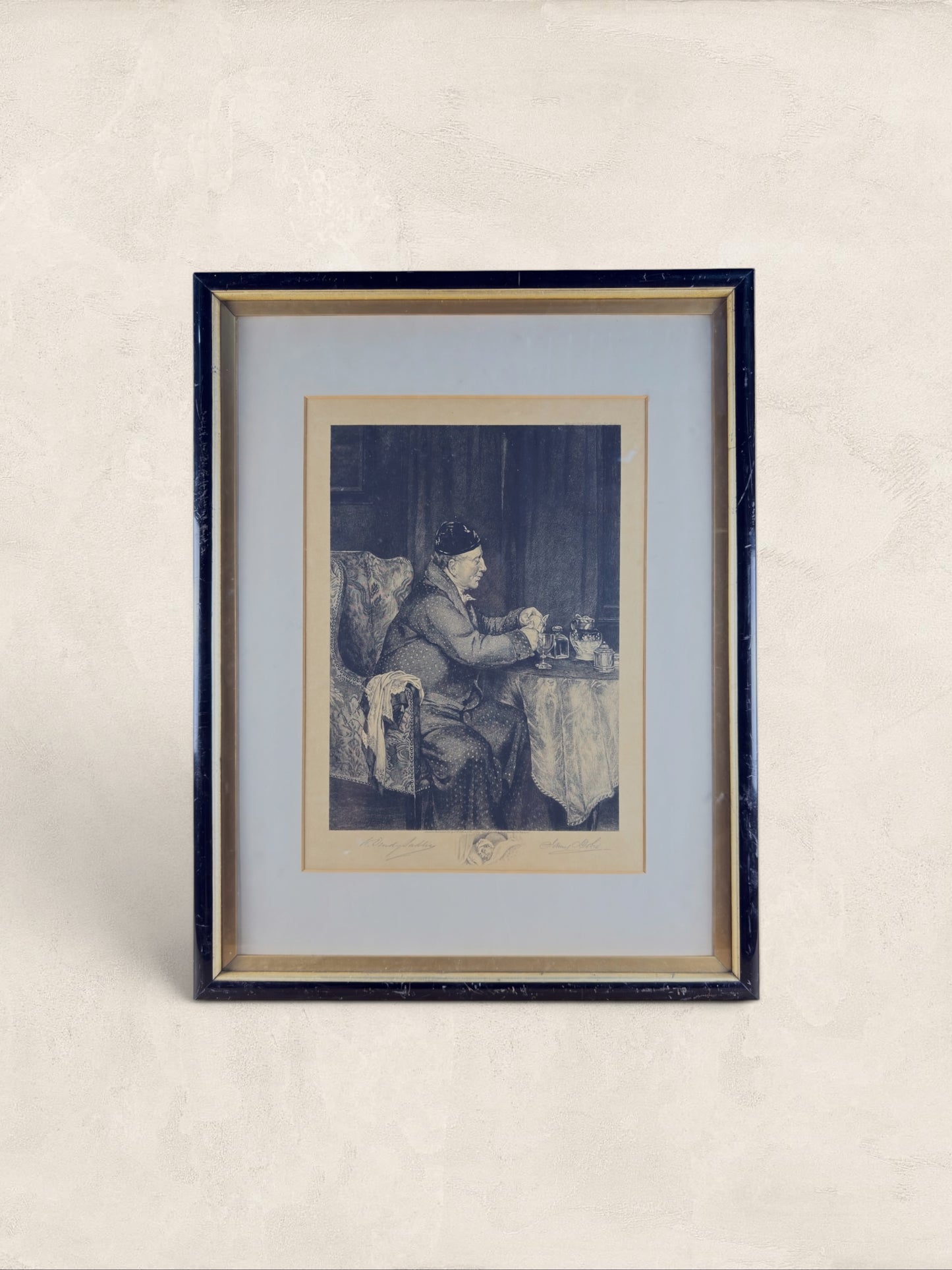 Framed Mezzotint Etching, 'The Night Cap'